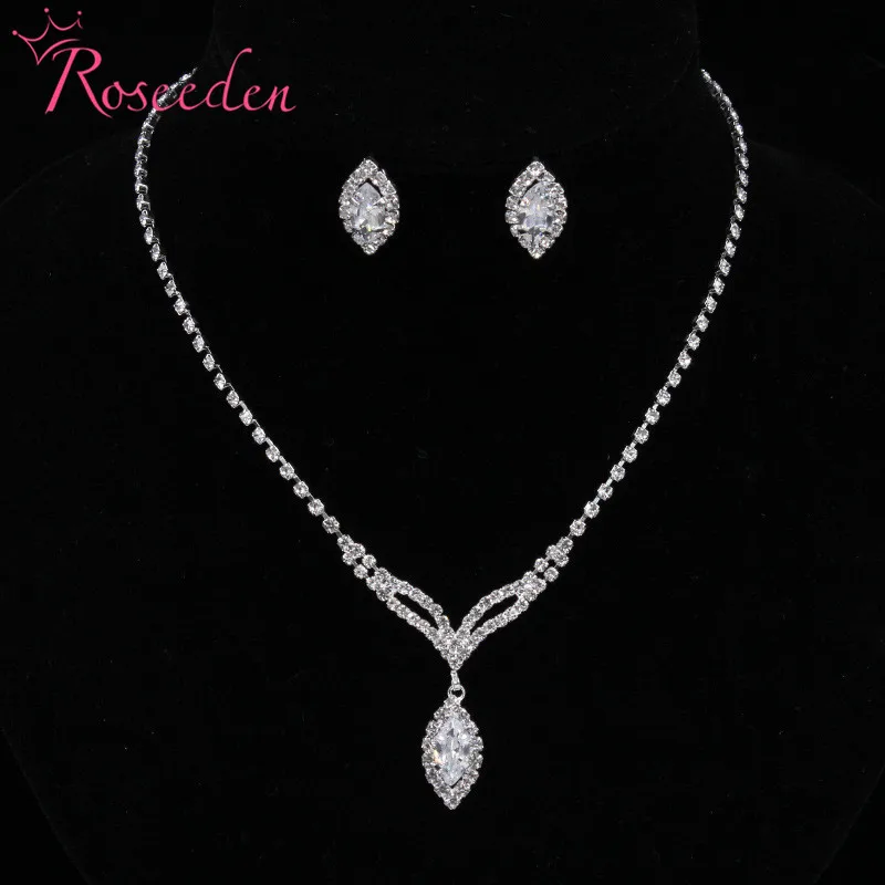 Buy Simple Crystal wedding jewelry set bridal necklace