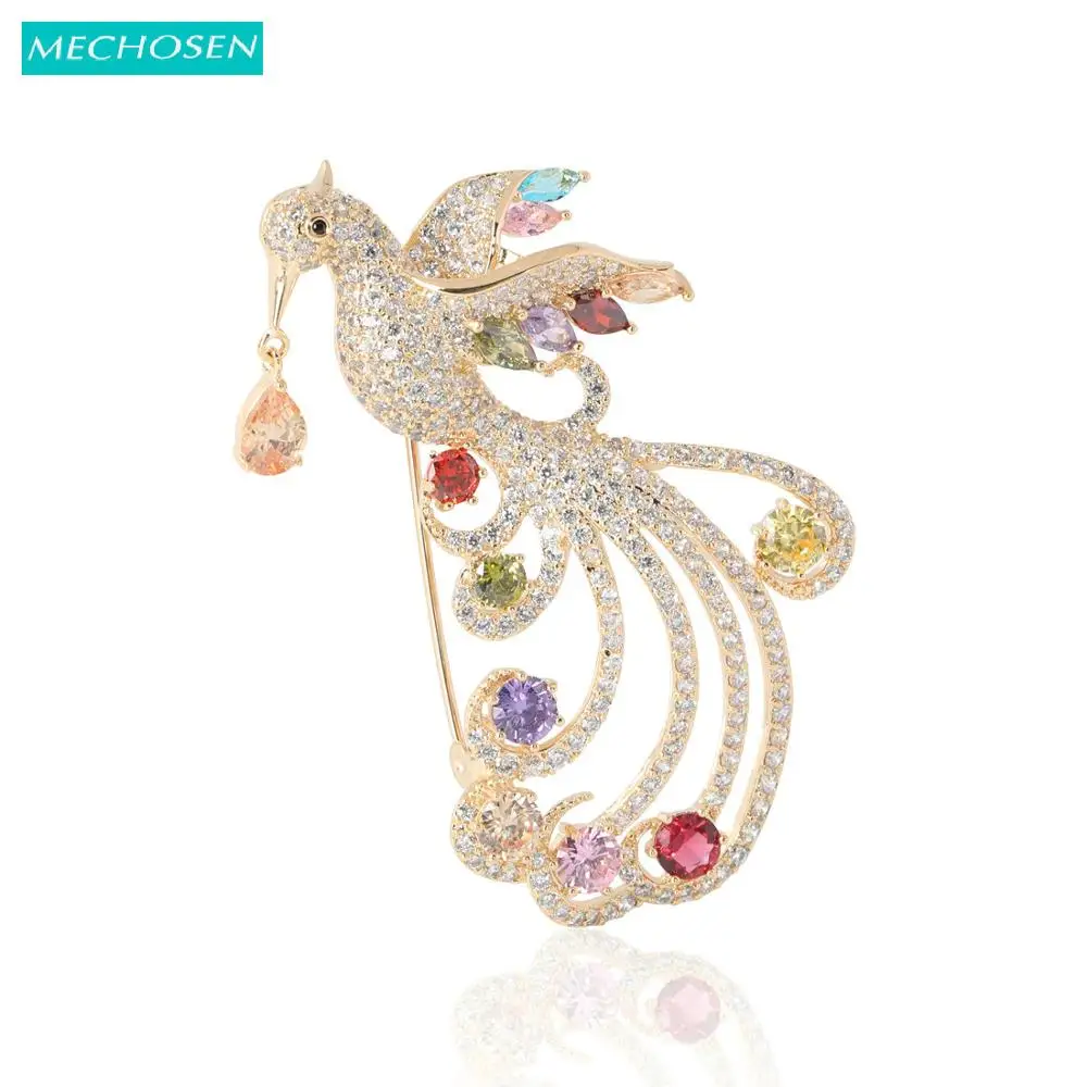MECHOSEN изысканные броши в форме феникса блестящие красочные циркониевые медные