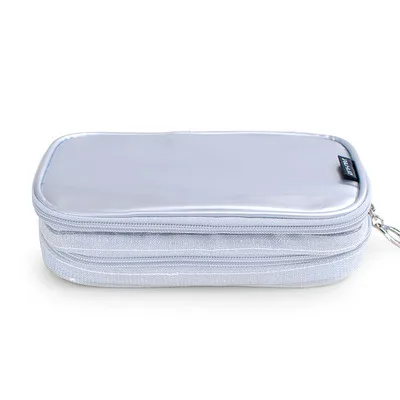 Cute Girl Professional Travel Small Makeup Bag Double Waterproof Cosmetic Bag Fashion Beautician Organizer Toiletry Makeup Pouch - Цвет: A-Silver