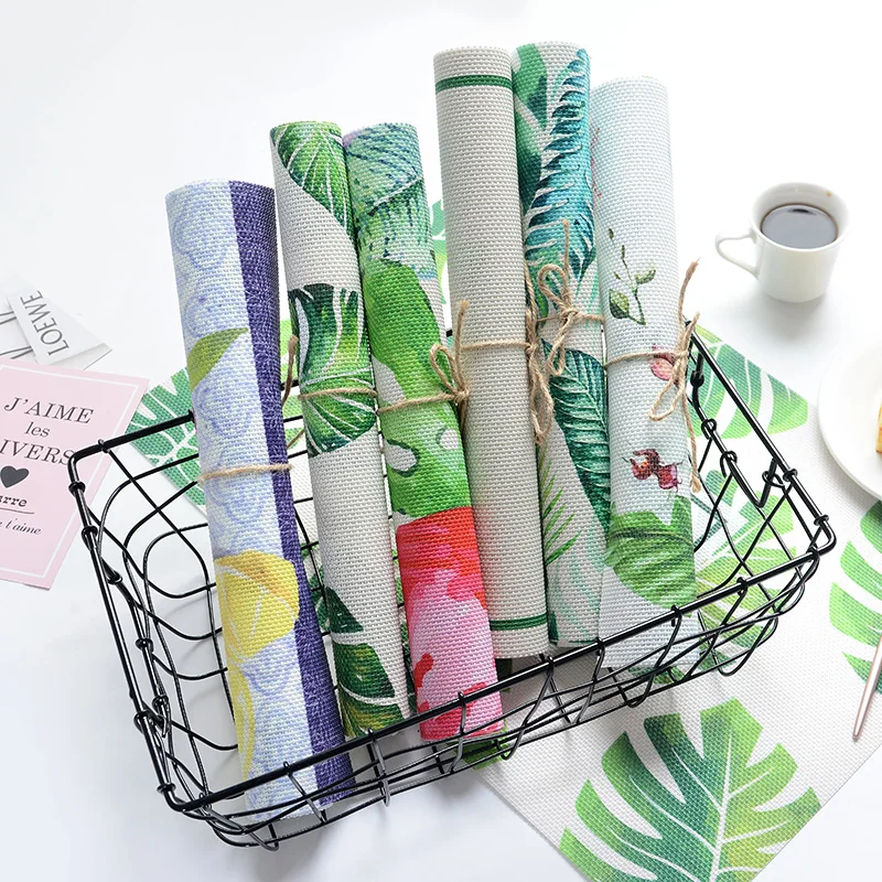 Lekoch 4/6pieces Set Kitchen Table Mats Cotton Linen Table Green Planting Pattern Decorative Placemats Lekoch 4/6pieces Set Kitchen Table Mats Cotton Linen Table Green Planting Pattern Decorative Placemats