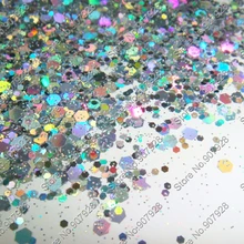 30 грамм x лазерный, серебристый, смешанный устойчив к растворителям сияющий блеск Шестигранная форма для ногтей лак и гель акриловый лак для ногтей