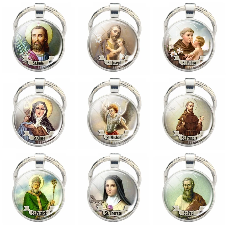 Christian Saint фото стеклянный брелок с кабошоном металлический религиозная Бижутерия