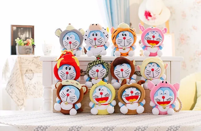 18 см 12 шт./лот Двенадцать китайских знаков зодиака Doraemon Наивысшее качество милые плюшевые куклы игрушки коллекционная подарок на свадьбу подарок детские игрушки