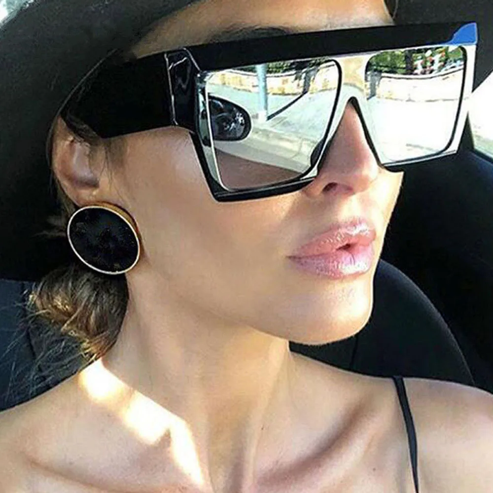 Flat Top Oversized Square Vintage Sunglasses For Men Brand Designer Wide Leg Women Glasses UV400 Lunette De Soleil Red Black