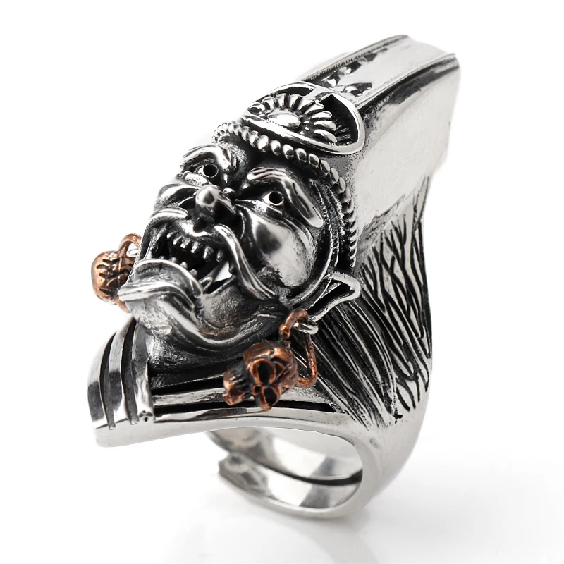

Real 925 Sterling Silver Men Ring Ferocious Face Vintage Adjustable Ring for Men Silver Fashion Jewelry