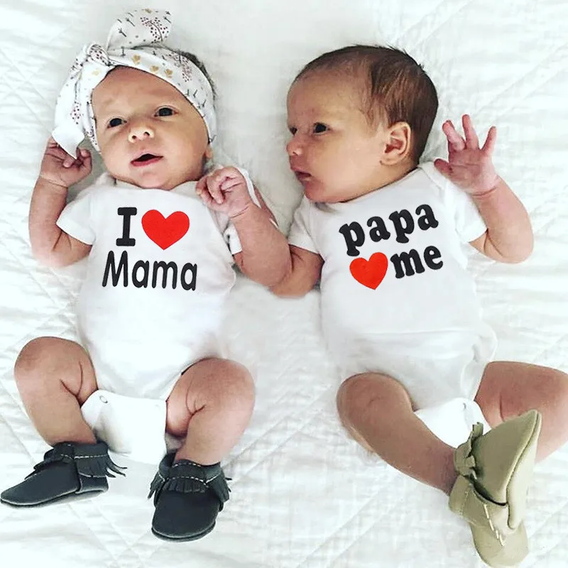 

Комбинезон детский, хлопковый, с коротким рукавом, с надписью I Love Papa Mama