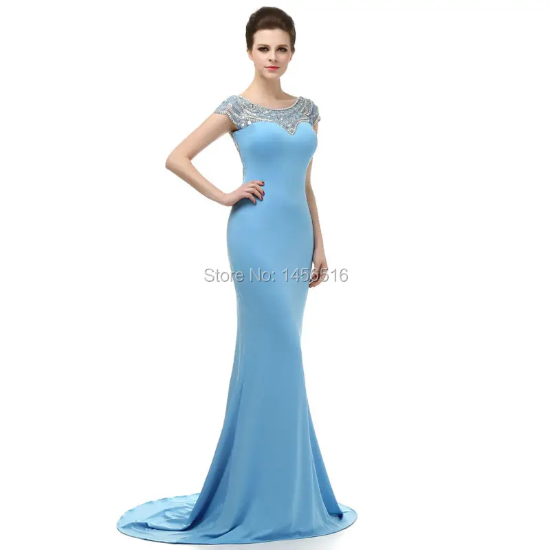New Real Model Vestidos de Fiesta Long Formal Dress Cap sleeve Backless Beaded Mermaid Evening Dresses Long Robe De Soiree