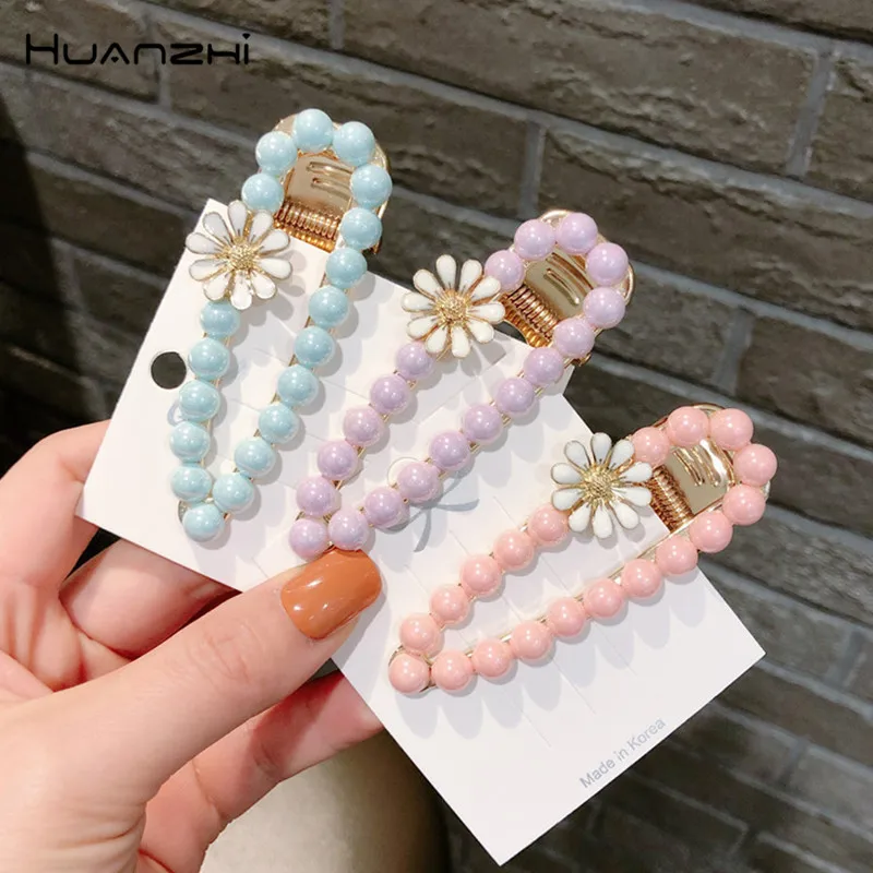

HZ 2019 New Colorful Beads Hair clips Flower Hollow Waterdrop Barrettes Metal Sweet Hair Grip Hairpin Hair Accessories for Women