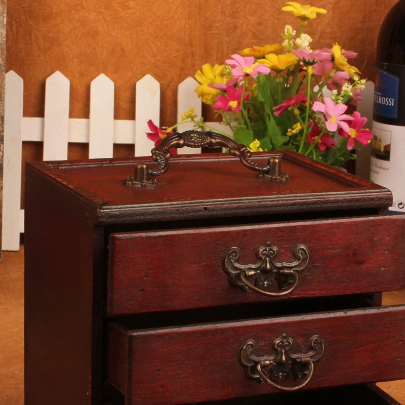 Антикварная коробка для хранения ювелирных изделий, органайзер для ожерелья, браслета, сережек, 4 ящика, коробка для хранения косметики, женская коробка для туалетных принадлежностей