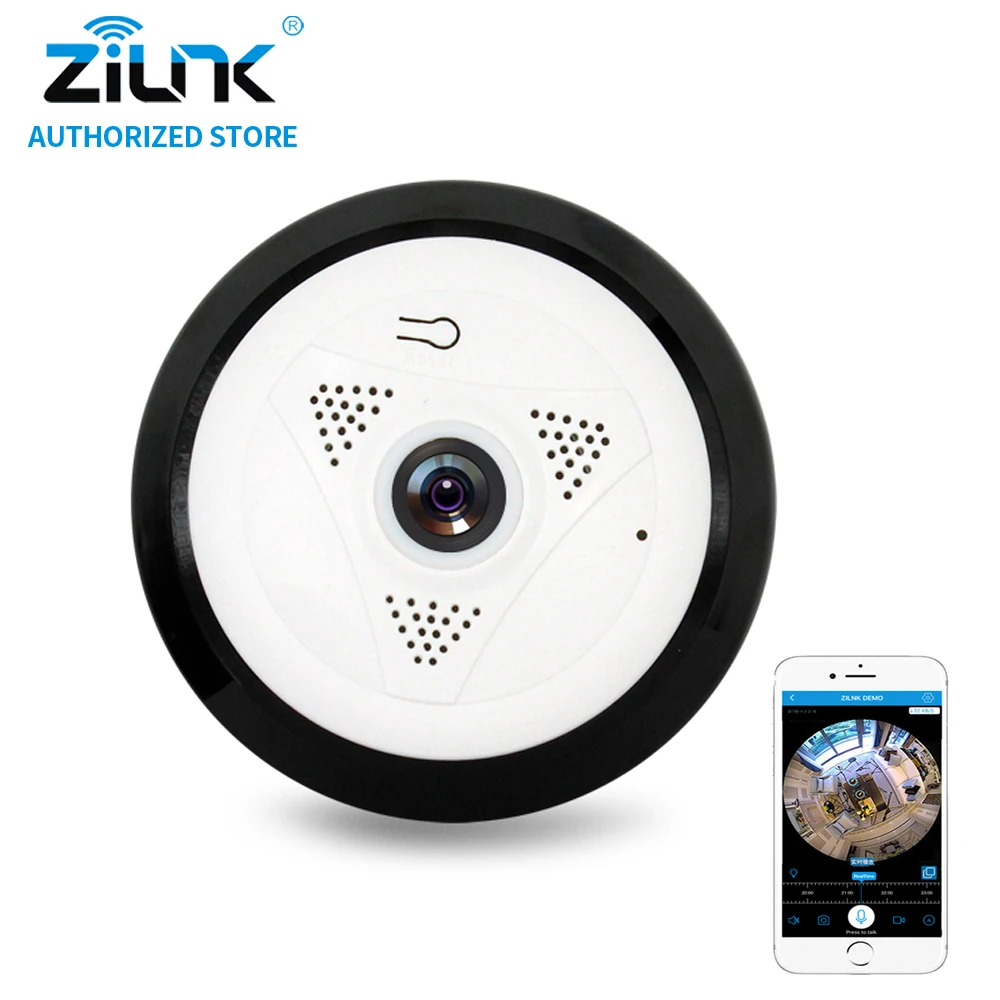

ZILNK 960P HD WiFi Panorama Camera 1.3MP Fisheye 360 Degree Mini Wireless IP Two Way Audio Micro SD Card Security CCTV VR White