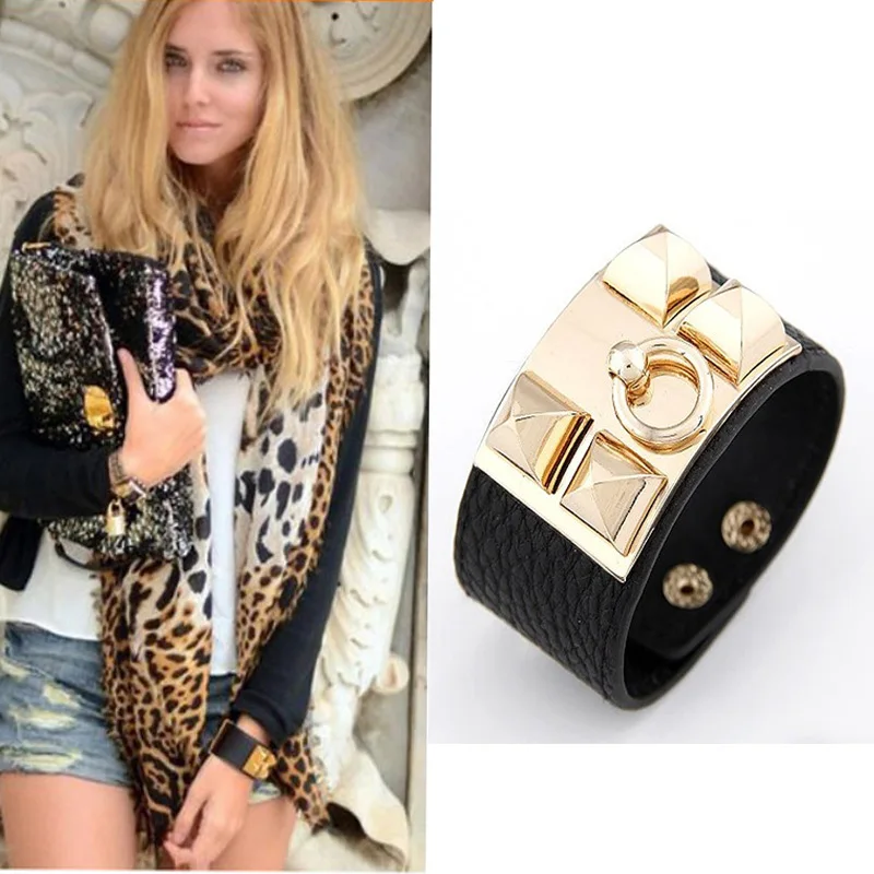 

High Quality Fashion Europe Style Big Leather Bracelet Simple Wide Leather Bracelet New Arrive Hand Jewelry Women Punk Bangle