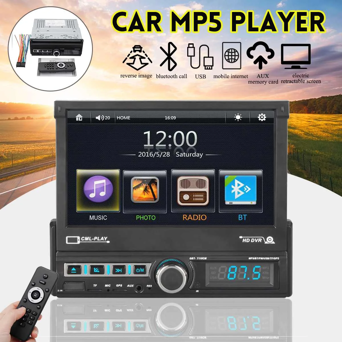 

Car MP5 Player 1 DIN 1080P 1024*600 bluetooth Stereo MP3/SD/USB/FM No Navigation With remote control
