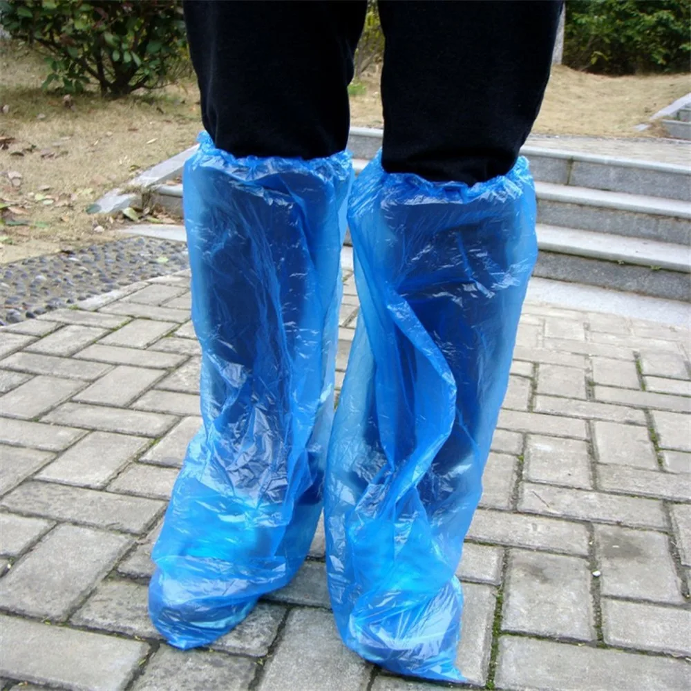 Disposable Shoe Covers Blue Rain Shoes and Boots Cover Plastic Long