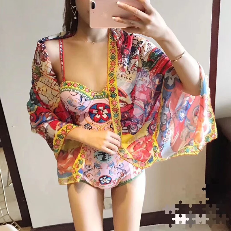 Svoryxiu 2019 Designer Brands Bodysuits Women's Charming Floral Print Summer Beach Holiday Sexy Bodysuit Femme + Shawl Svoryxiu 2019 Designer Brands Bodysuits Women's Charming Floral Print Summer Beach Holiday Sexy Bodysuit Femme + Shawl