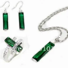 3 шт. Модный комплект зеленый кристалл кулон серьги Ring8