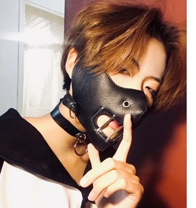Черная кожа унисекс стимпанк маска ожерелье набор готический панк косплей маска с воротником выдалбливают Половина лица защитные рок-маски