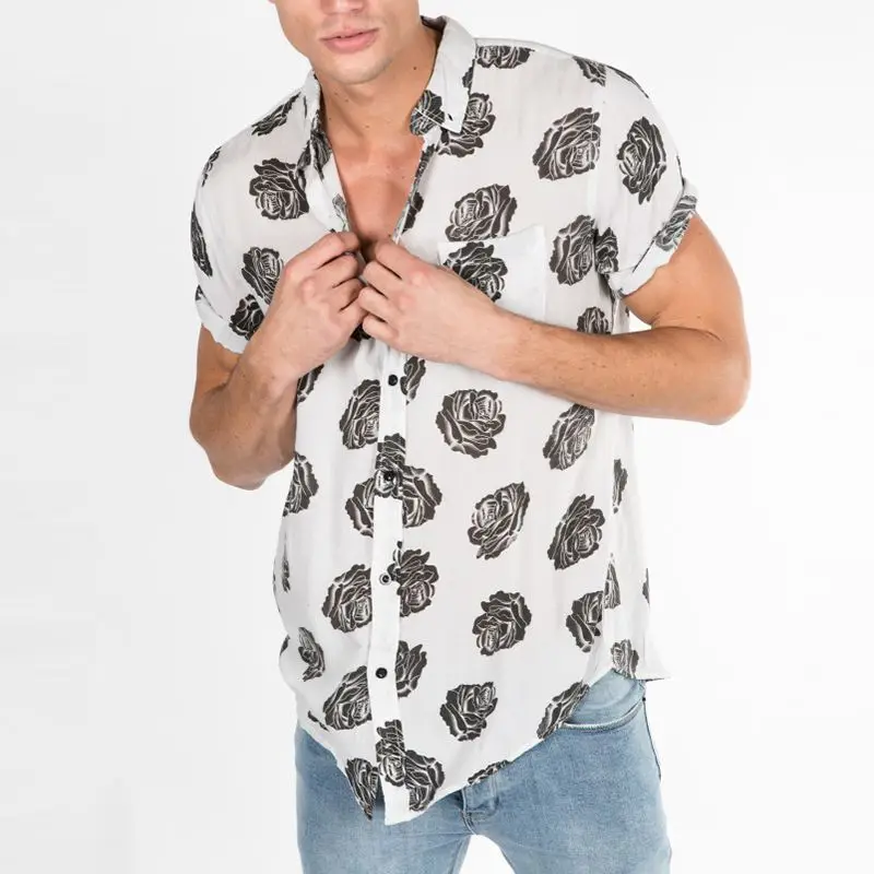 INCERUN Social Мужская рубашка гавайская тропическая с коротким рукавом платье мужские топы Ретро Роза мужская одежда повседневные рубашки Hombre большой 5XL