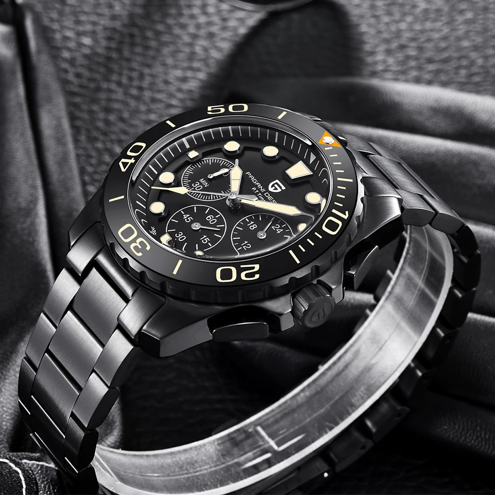 PAGANI дизайнерские брендовые черные часы с ремешком из нержавеющей стали Роскошные Мужские кварцевые деловые мужские военные наручные часы s reloj hombre