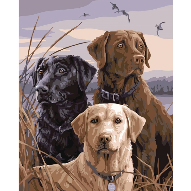 

Three dogs Golden hair Animal DIY Digital Painting By Number Modern Wall Art Canvas Painting Unique Birthday Gift Room Decor