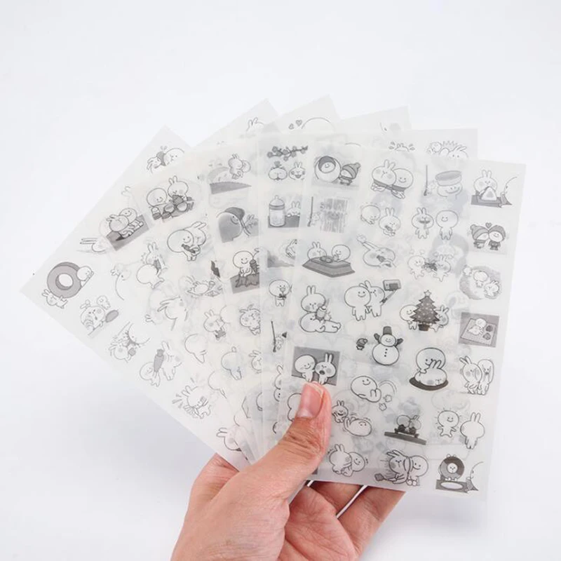 

6pc / Pack Children Stationery Pvc Sticker Crazy Rabbit Cartoon Sticker Diy Diary Decorative Scrapbook Notepad Learning Gift