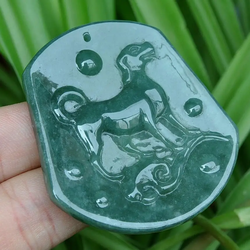 

Natural Grade A Light green+Tawny Emerald Jade Pendant ~dog 10.19