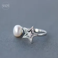 S925 Plata Esterlina Del Anillo Del Dedo Estrella Completo AAA Circón Blanco y Anillo Del Nudillo de la Perla Natural para Las Mujeres Para La Boda de La Perla Anillo Abierto