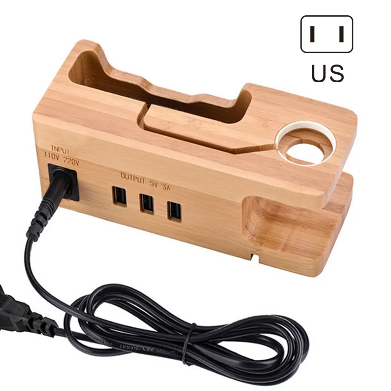 Деревянная зарядная док-станция Bamboo зарядное устройство Держатель подставка Совместимость с iPhone Apple Watch IJS998