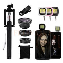 Новые линзы камеры для телефона Комплект рыбий глаз Широкий угол макросъемки Объектив Микроскоп селфи вспышка свет селфи палка монопод для сотового телефона
