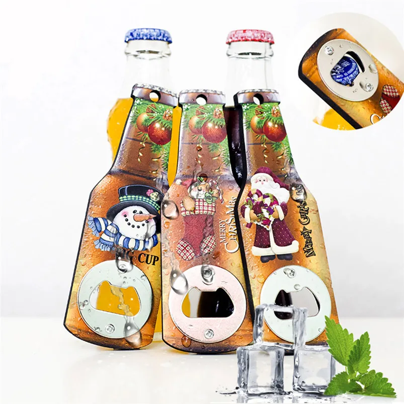 Креативный Деревянный Открывалка для бутылок с рождественским принтом холодильник Magn домашняя отделка кухни Экологичная открывалка для пива 40MR04