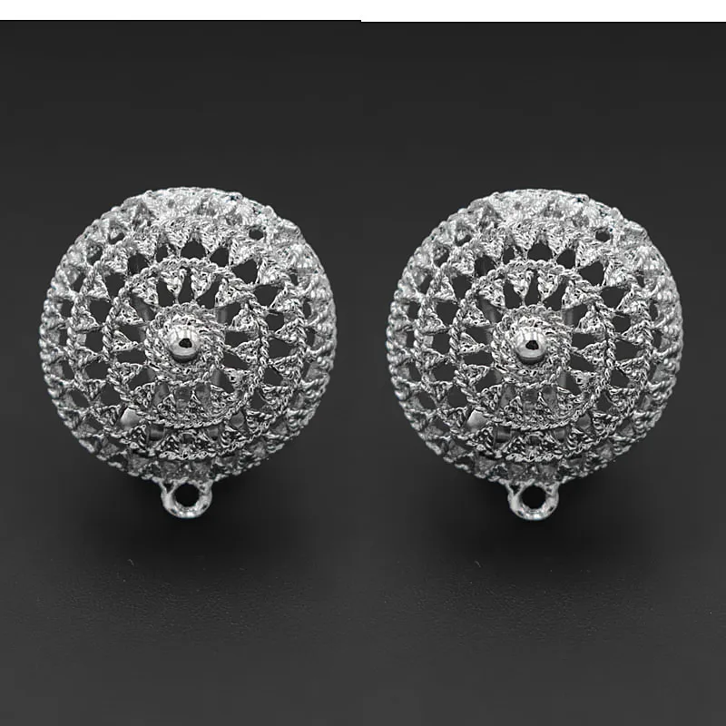 Clip Earrings Post with Loop Hanger Hollow Filigree Circle DIY Metal Stud Findings 20mm 10 Pairs | Украшения и аксессуары
