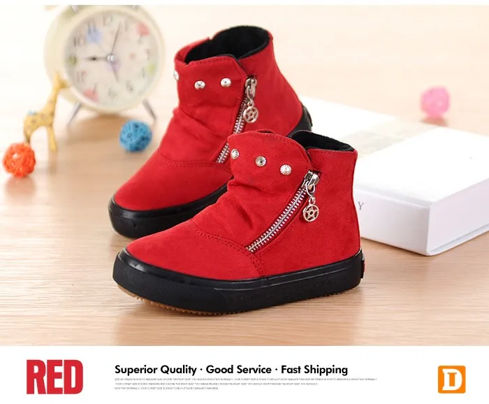 Brand 2015 Autumn Children Shoes Flock Leather Flat Rubber Sole Kids Boots Abkle Short Plush Fashion Snow Boots For Girls Boys (5)