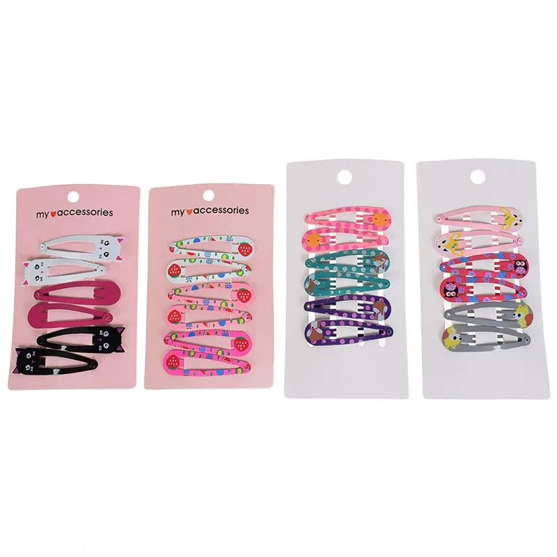 6 Pcs/SetHairpins Hair Clips for Children Girls Hair Accessories Baby Cute Hair Clip Pins Cat Color Metal Printed Snap Barrette