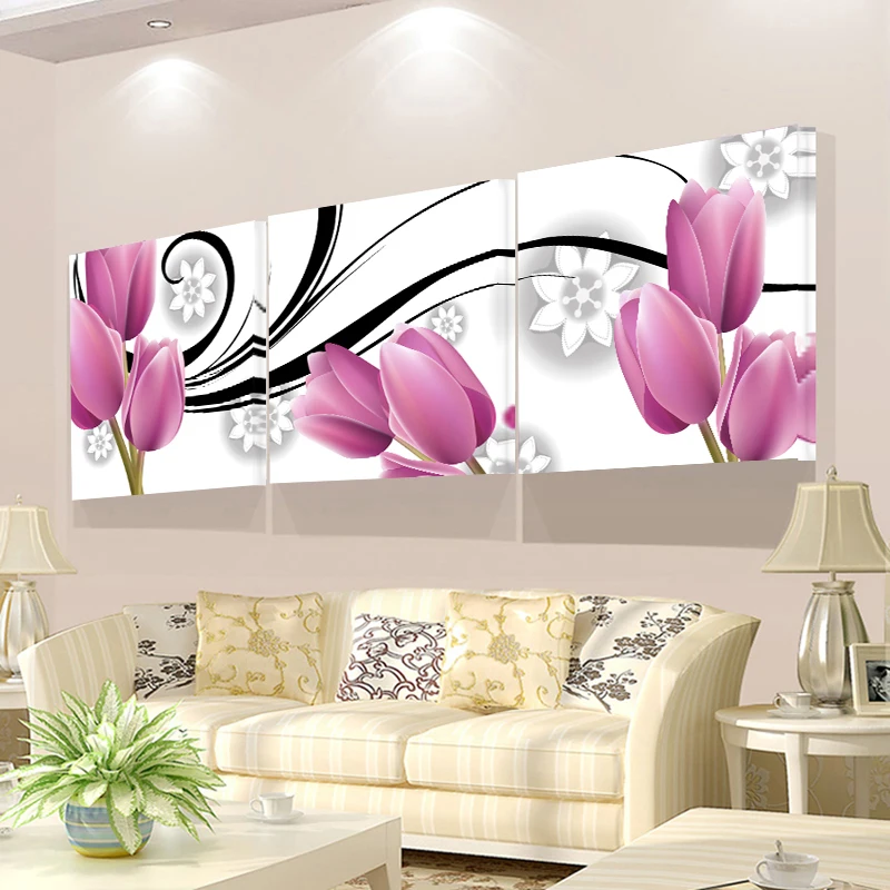

Wall Pictures For Living Room 3 Piece Beauty Flower Poster Canvas Painting Large HD Modular Pictures Wall Art Cuadros Decoracion