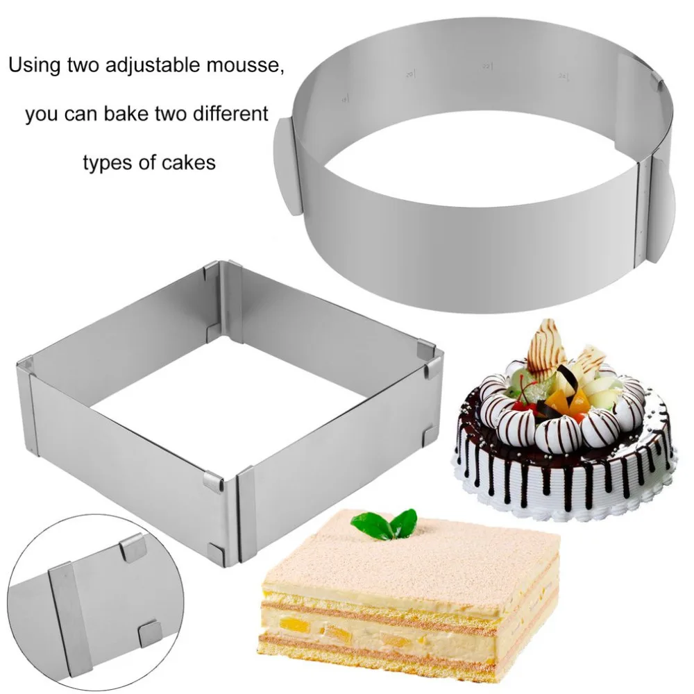 2Pcs/set Stainless Steel Adjustable Cake Mould Cake Mousse Ring Durable Bakeware 3D Cake Mold