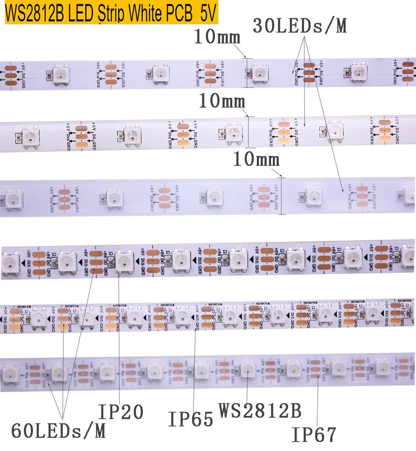 Умная Светодиодная лента WS2811S WS2812B 1/2/3/4/5 м 30/60/144 пикселей/светодиодов/м черно