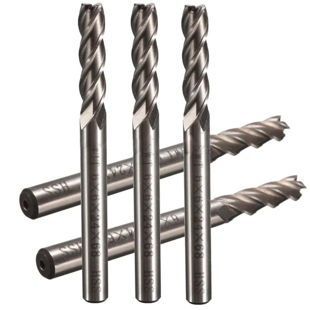 

5pcs/lots New Extra Long 6mm 4 Flute HSS & Aluminium End Mill Cutter CNC Bit Extended 6x6x24x68mm