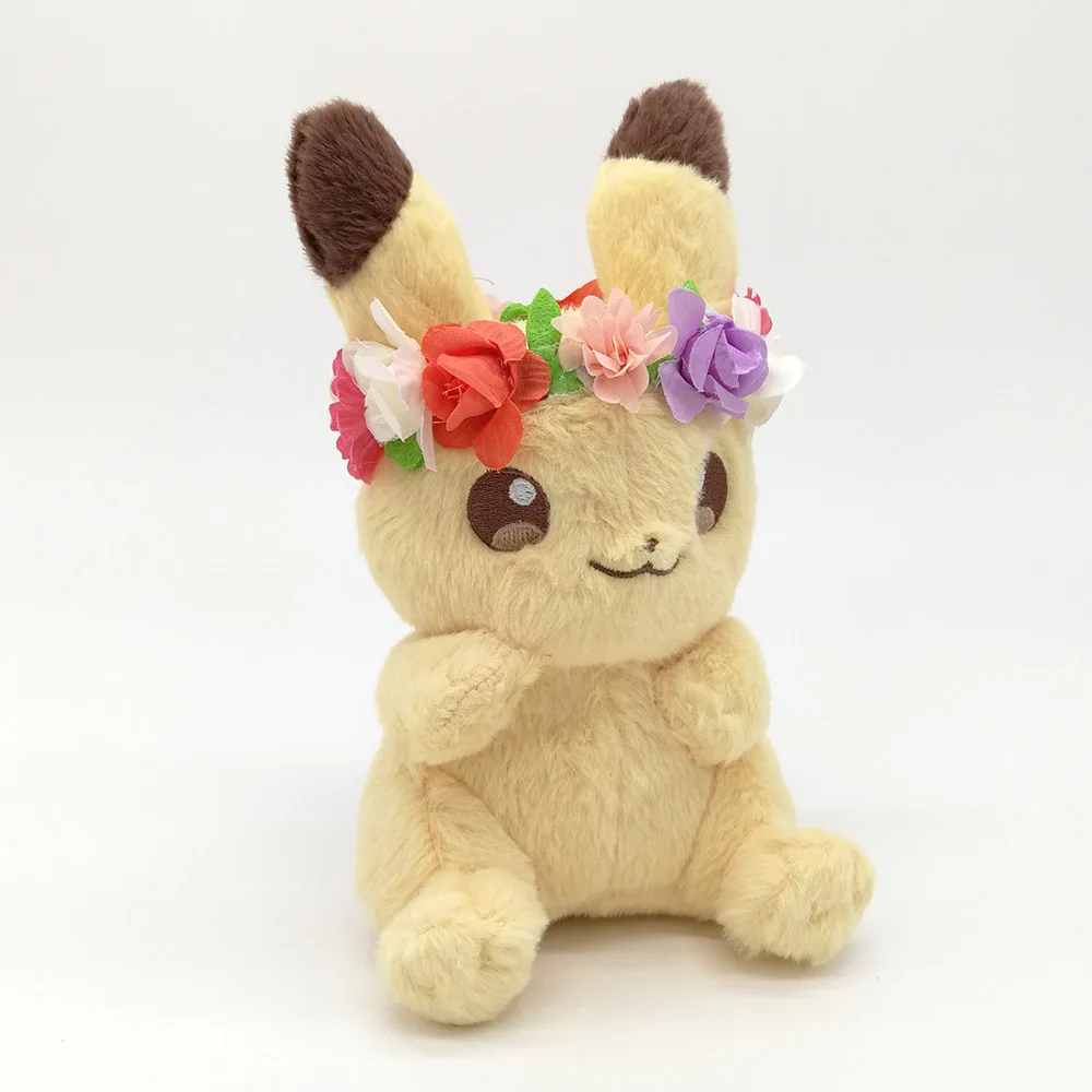 Pikachu 20CM 2 стиля Весенний фестиваль Пасхальный венок Pikchu/Eevee 15-20 см плюшевый рисунок с куклой игрушки в розницу - Цвет: Pikachu 20CM