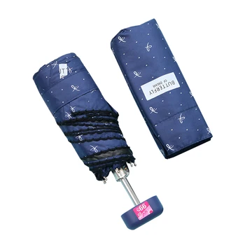 

Sweet Super light Fresh Bow Sunscreen Black Coating Woman Umbrella Mini Pocket Five Umbrella Kids Anti-UV protection umbrella