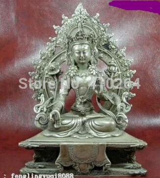 

Tibet Buddhism Silver White TaRa Kwan-Yin Buddha Statue