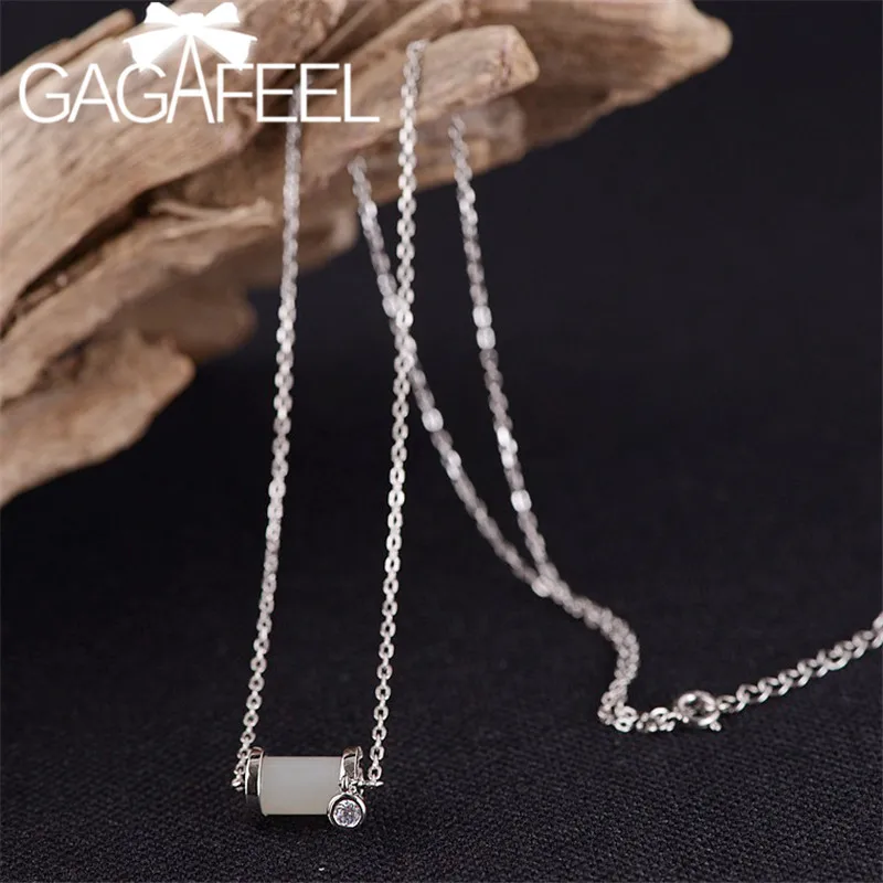 

GAGAFEEL Natural Semi-precious Stone Pendants Necklaces 925 Sterling Silver Chains for Women with Round Charm Necklace