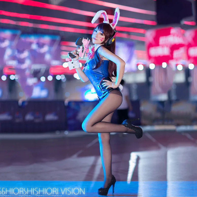

Sexy D.va Bunny Girl Cosplay D.va Rabbit Girl Cosplay Dva Cosplay With Ears Tie Tail D va PU Suit Costume For Halloween Party