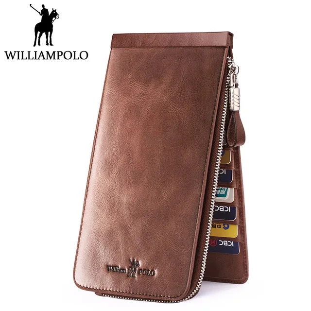 

2018 N ID Card Holder Mobile phone Men Wallet Genuine leather Wallet Zipper Strap Clutch Bag