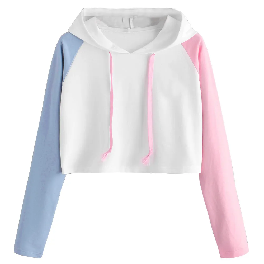 

Women Patchwork Long Sleeve Casual Crop Jumper Girl Pullover autumn 2019 Tops woman clothes hoddies ropa mujer invierno