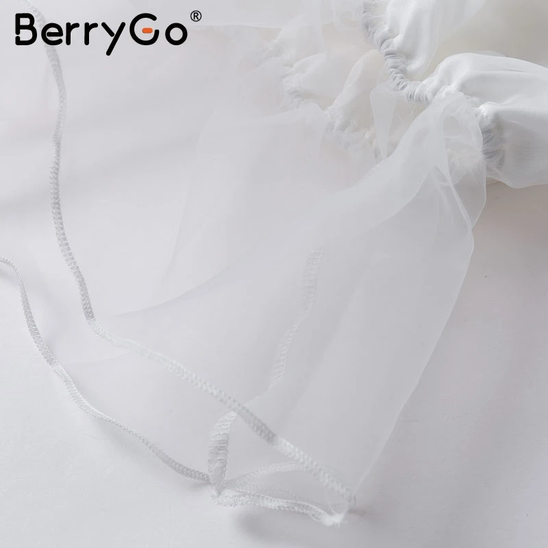 BerryGo сексуальный сетчатый Прозрачный женский укороченный топ с рукавом белый