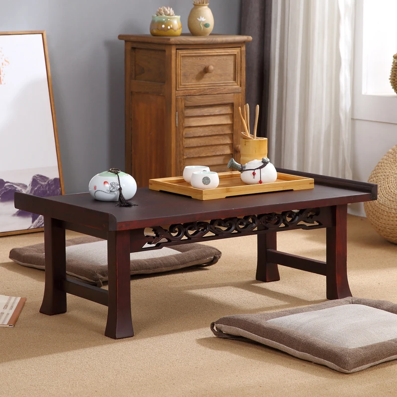 Asian Wood Furniture Korean Dining Table Folding Leg Rectangle Living Room Coffee Table for Tea Traditional Floor Table Foldable