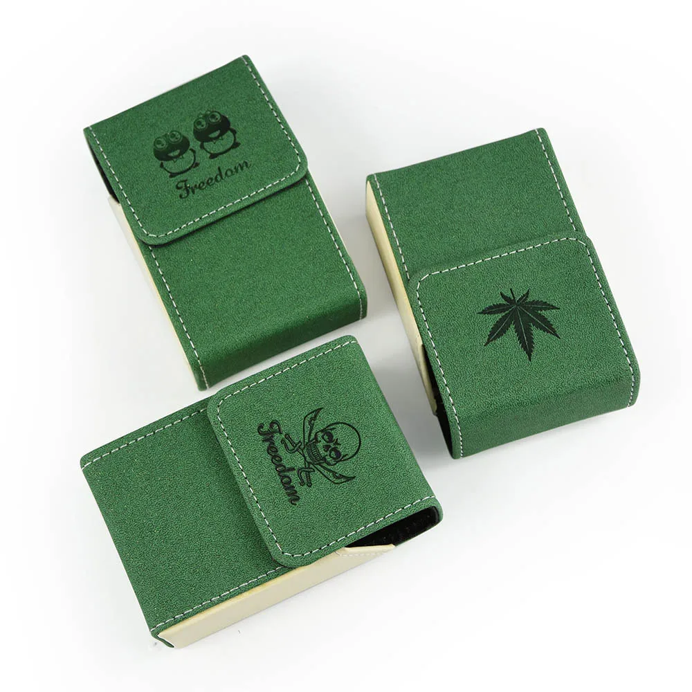 GERUI, хорошее качество, 1 шт., коробка для сигарет из искусственной кожи, чехол, держатель для табака, карманный ящик для хранения сигарет, аксессуары для сигарет - Цвет: Green Random
