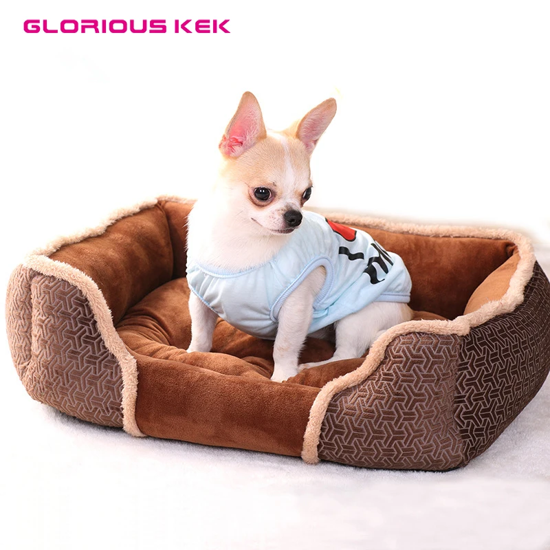 

Suede Dog Bed for Small Dogs Rectangle Winter Warm Pet Bed Cat Medium Dog Square Sofa Machine Washable Water-Resistant Bottom