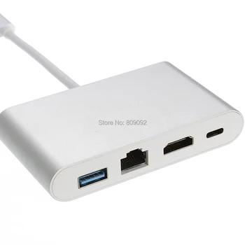 

4 in 1 USB-C Hub Adapter USB 3.1 Type C to HDMI 4K + Gigabit Ethernet RJ45 Port + USB 3.0 USB 3.1 Converter for MacBook Laptop
