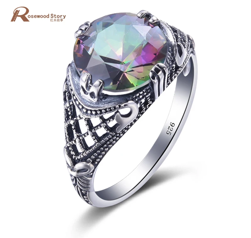 

Victoria Wieck 2ct Vintage Jewelry 925 Sterling Sliver Ring Mystic Rainbow Topaz Crystal Wedding Party Lady Ring For Women Gift