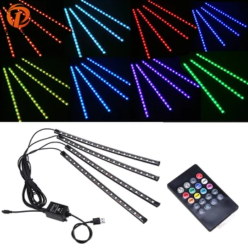 

POSSBAY Car Interior Light LED Strip Floor Lamp Music Remote Control Atmosphere Lights 9/12/18Leds Neon Lamps